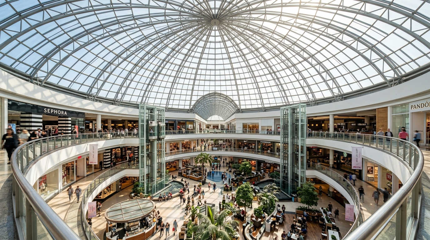 Alışveriş merkezi atrium polikarbon çatı ışıklığı ve kubbe sistemleri