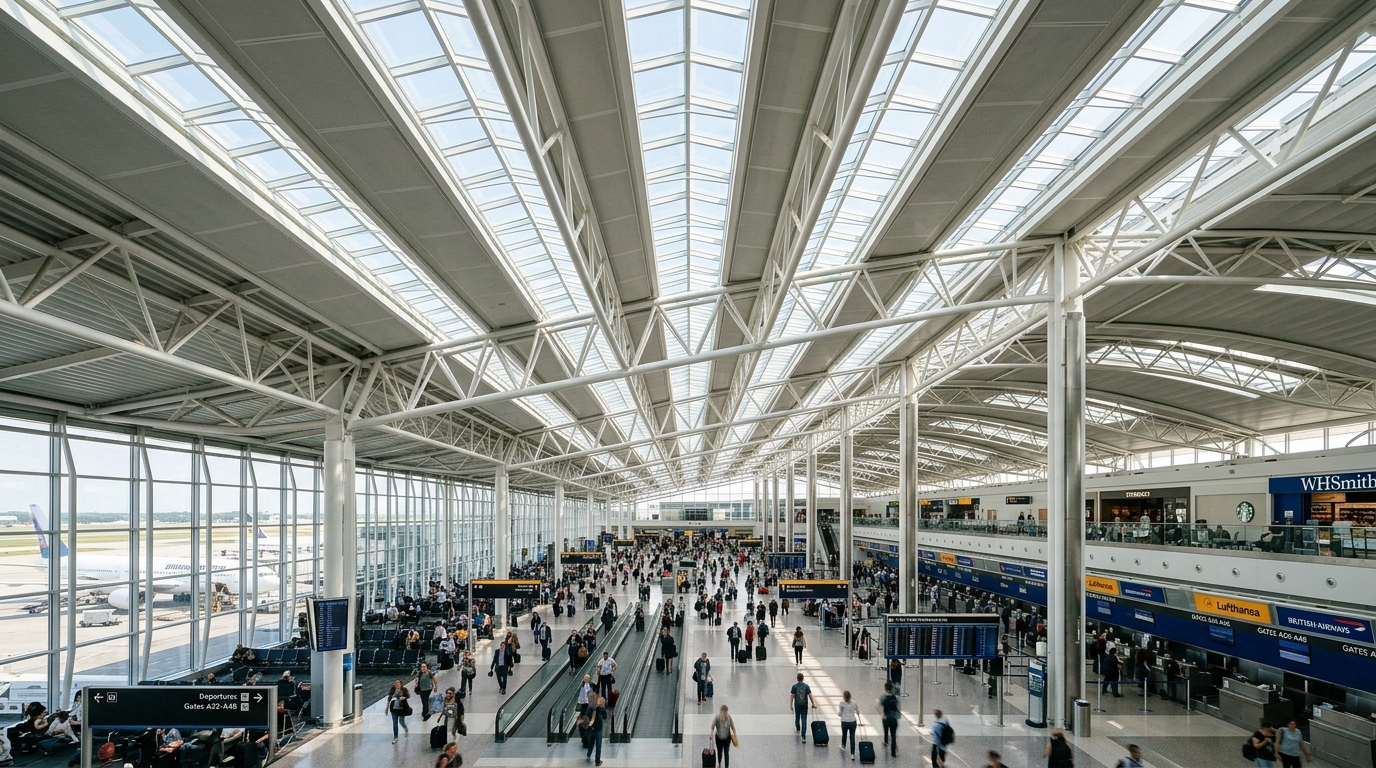 Modern havaalanı terminal binası şeffaf polikarbon çatı ışıklığı